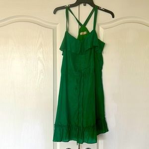 Green summer ruffle trim dress